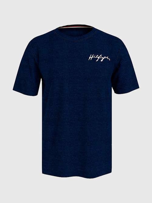 Tommy Hilfiger Signature Logo Organic Pamuklu Mayo Erkek Mavi | TH597AFQ