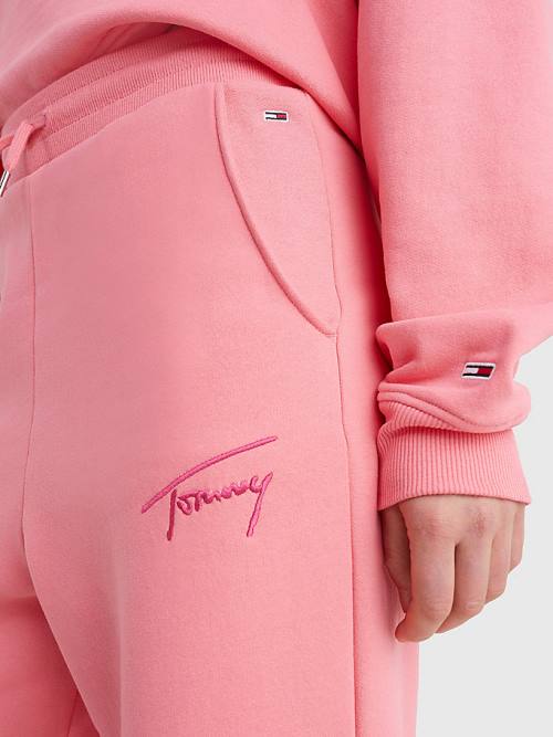 Tommy Hilfiger Signature Logo Recycled Jersey Joggers Pantolon Kadın Pembe | TH650PKQ