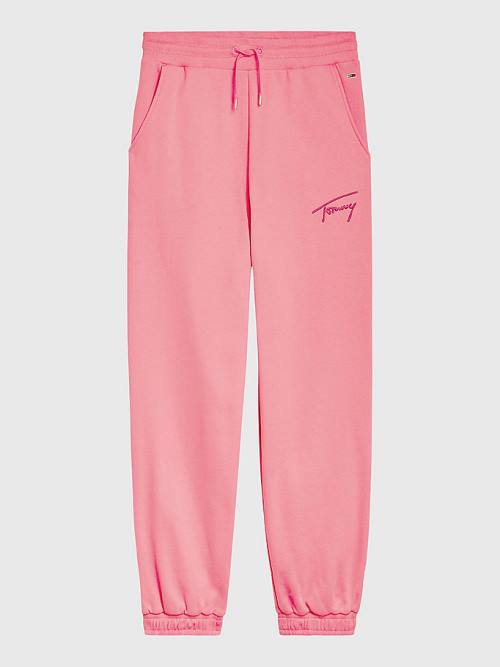 Tommy Hilfiger Signature Logo Recycled Jersey Joggers Pantolon Kadın Pembe | TH650PKQ