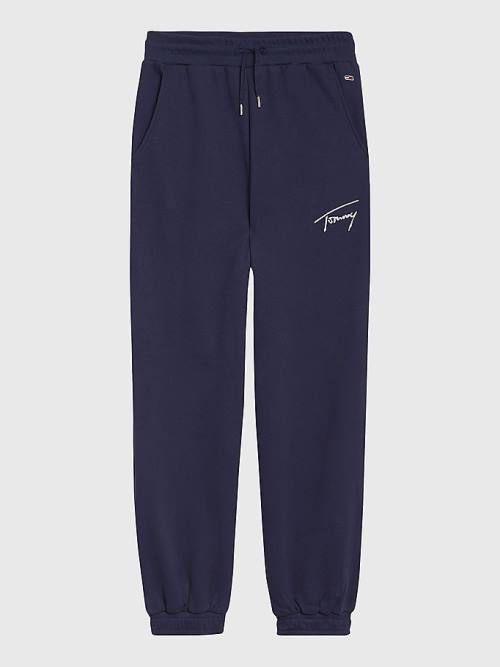 Tommy Hilfiger Signature Logo Recycled Jersey Joggers Pantolon Kadın Mavi | TH671MQY