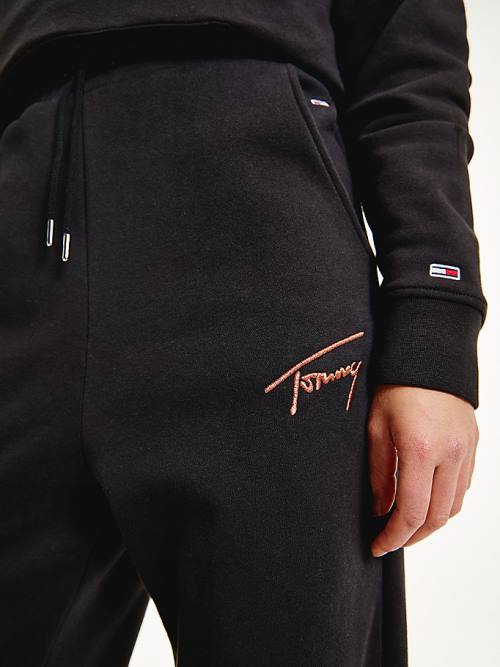 Tommy Hilfiger Signature Logo Recycled Jersey Joggers Pantolon Kadın Siyah | TH735EYF