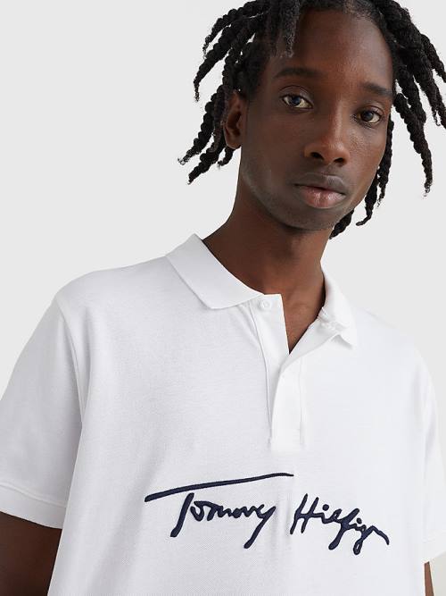 Tommy Hilfiger Signature Logo Regular Fit Polo Yaka Tişört Erkek Beyaz | TH157KEC