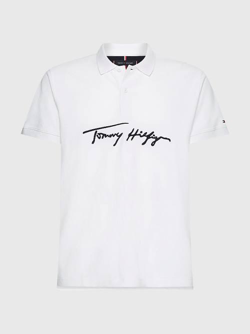 Tommy Hilfiger Signature Logo Regular Fit Polo Yaka Tişört Erkek Beyaz | TH157KEC