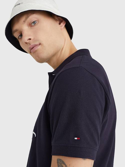 Tommy Hilfiger Signature Logo Regular Fit Polo Yaka Tişört Erkek Mavi | TH417FZI