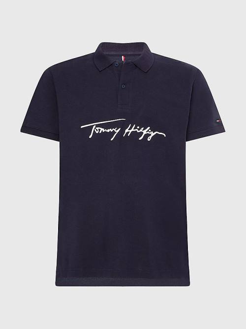 Tommy Hilfiger Signature Logo Regular Fit Polo Yaka Tişört Erkek Mavi | TH417FZI