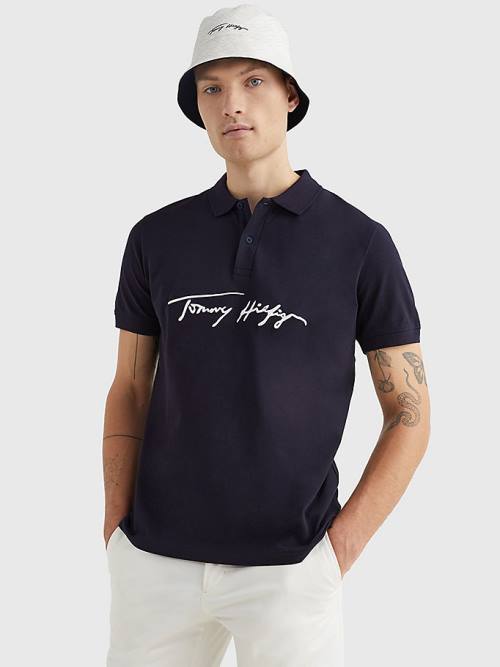 Tommy Hilfiger Signature Logo Regular Fit Polo Yaka Tişört Erkek Mavi | TH417FZI