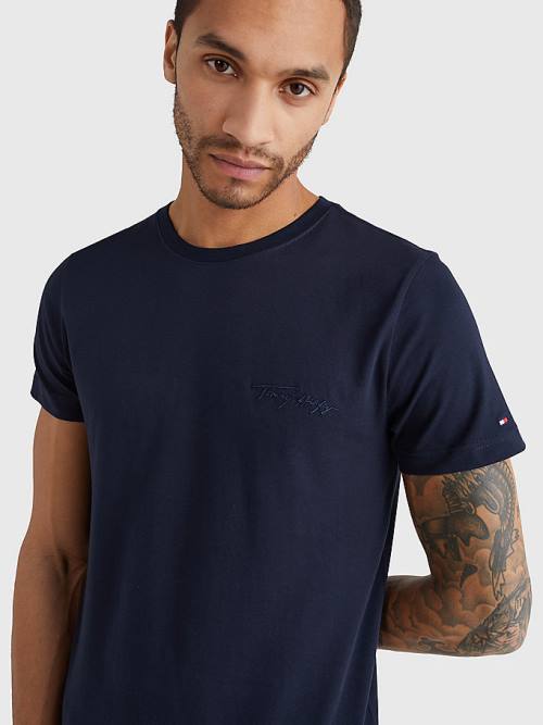 Tommy Hilfiger Signature Logo Tişört Erkek Mavi | TH542JLB