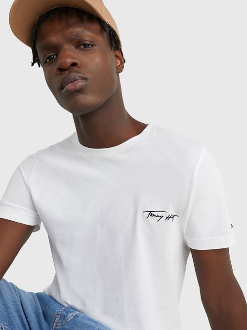 Tommy Hilfiger Signature Logo Tişört Erkek Beyaz | TH613VYK