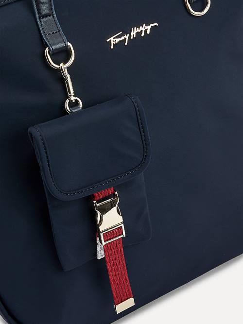 Tommy Hilfiger Signature Logo Tote Çanta Kadın Mavi | TH320FJY