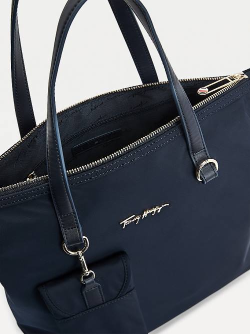 Tommy Hilfiger Signature Logo Tote Çanta Kadın Mavi | TH320FJY