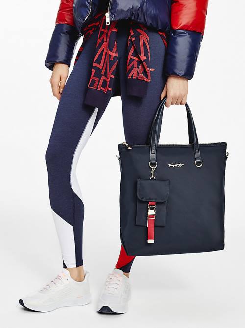 Tommy Hilfiger Signature Logo Tote Çanta Kadın Mavi | TH320FJY