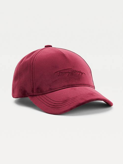 Tommy Hilfiger Signature Logo Velvet Cap Şapka Kadın Kırmızı | TH289UPH