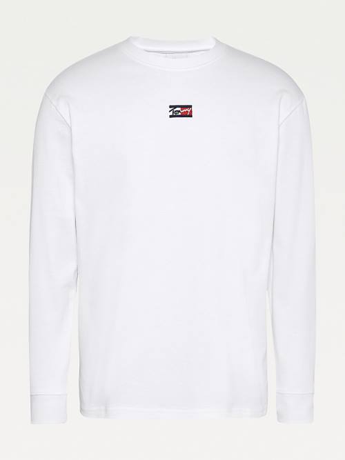 Tommy Hilfiger Signature Long Sleeve Tişört Erkek Beyaz | TH190JKT