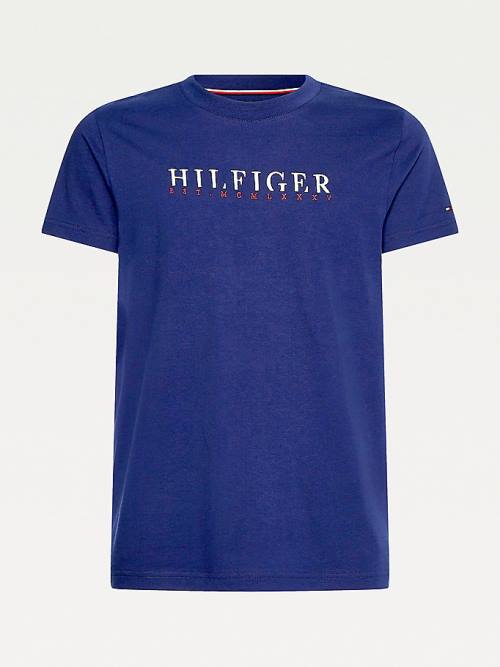 Tommy Hilfiger Signature Organic Pamuklu Graphic Logo Tişört Erkek Mavi | TH078CPK