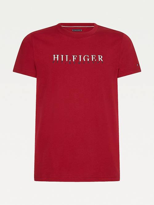 Tommy Hilfiger Signature Organic Pamuklu Graphic Logo Tişört Erkek Kırmızı | TH098YUQ