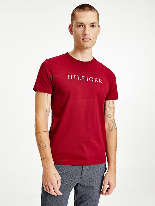 Tommy Hilfiger Signature Organic Pamuklu Graphic Logo Tişört Erkek Kırmızı | TH098YUQ