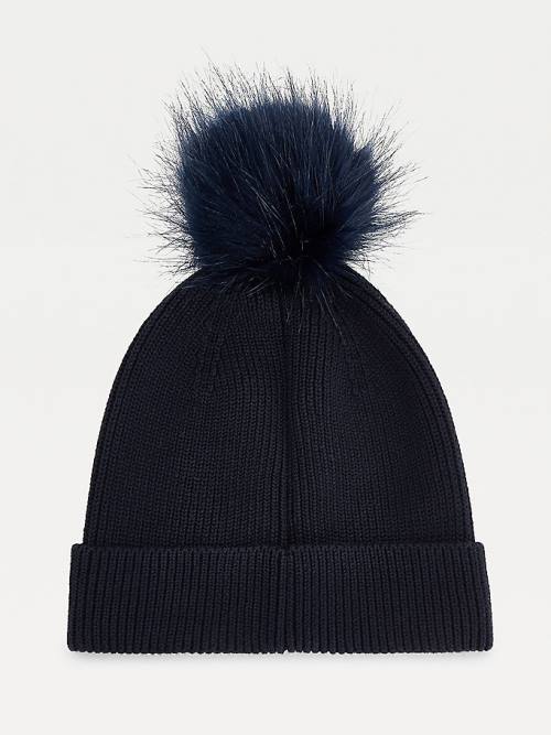 Tommy Hilfiger Signature Pom Pom Beanie Şapka Kadın Mavi | TH173CVL