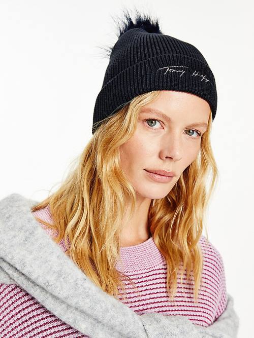 Tommy Hilfiger Signature Pom Pom Beanie Şapka Kadın Mavi | TH173CVL