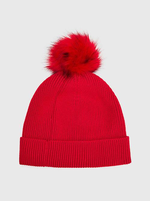 Tommy Hilfiger Signature Pom Pom Beanie Şapka Kadın Kırmızı | TH285EZU