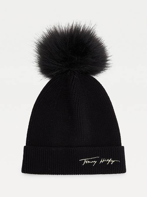 Tommy Hilfiger Signature Pom Pom Beanie Şapka Kadın Siyah | TH294OMN