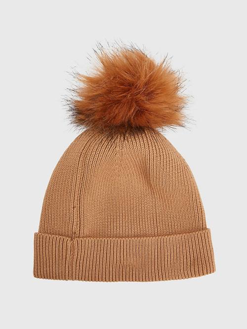 Tommy Hilfiger Signature Pom Pom Beanie Şapka Kadın Bej Rengi | TH510QOV