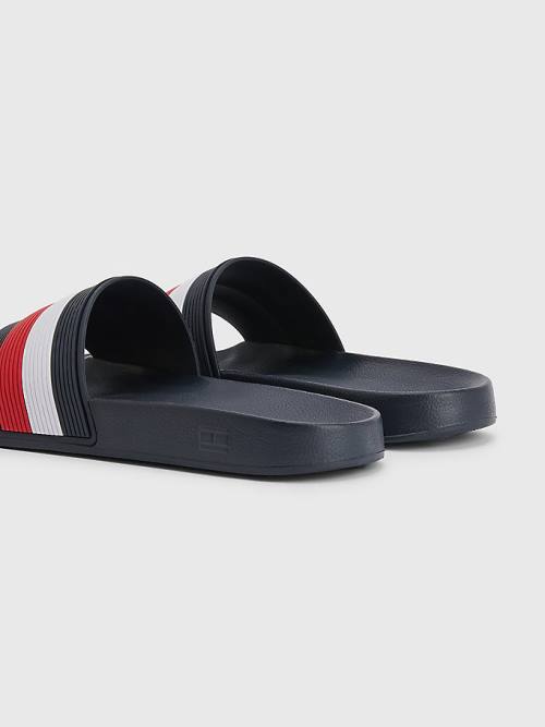 Tommy Hilfiger Signature Pool Slides Sandalet Erkek Mavi | TH174FLZ