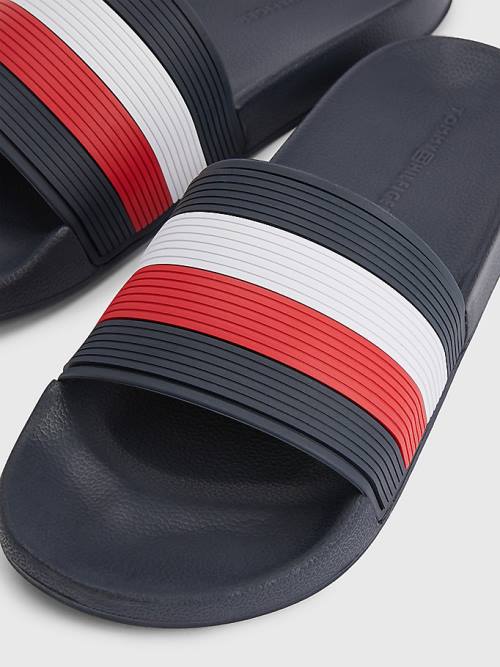 Tommy Hilfiger Signature Pool Slides Sandalet Erkek Mavi | TH174FLZ