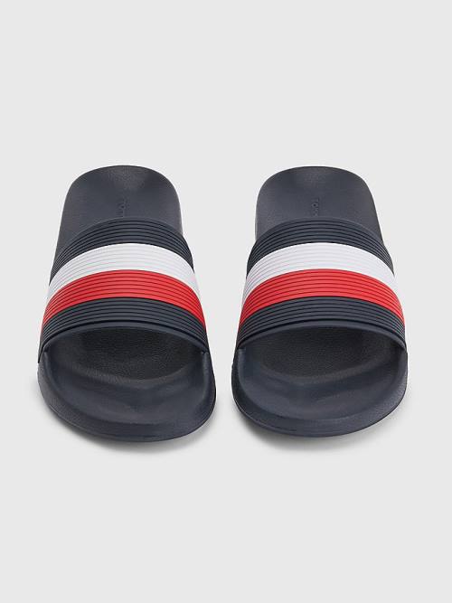 Tommy Hilfiger Signature Pool Slides Sandalet Erkek Mavi | TH174FLZ