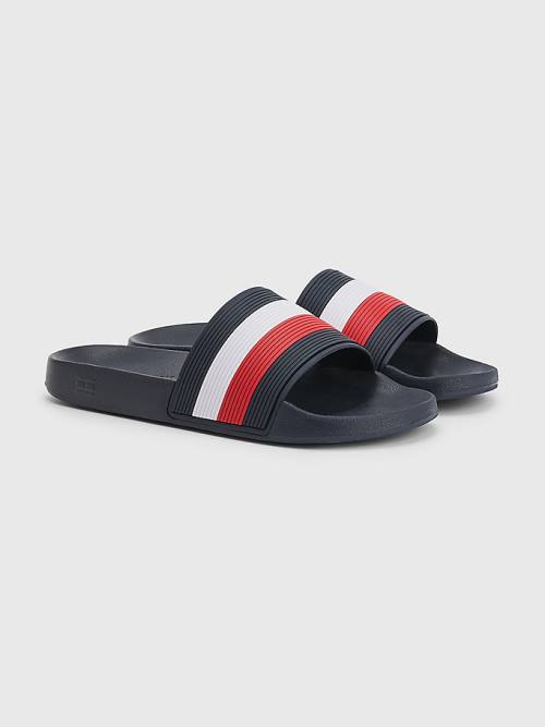 Tommy Hilfiger Signature Pool Slides Sandalet Erkek Mavi | TH174FLZ