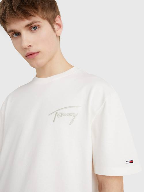 Tommy Hilfiger Signature Recycled Pamuklu Tişört Erkek Beyaz | TH427QJR