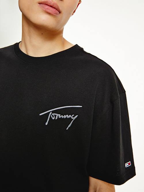 Tommy Hilfiger Signature Recycled Pamuklu Tişört Erkek Siyah | TH651IDX