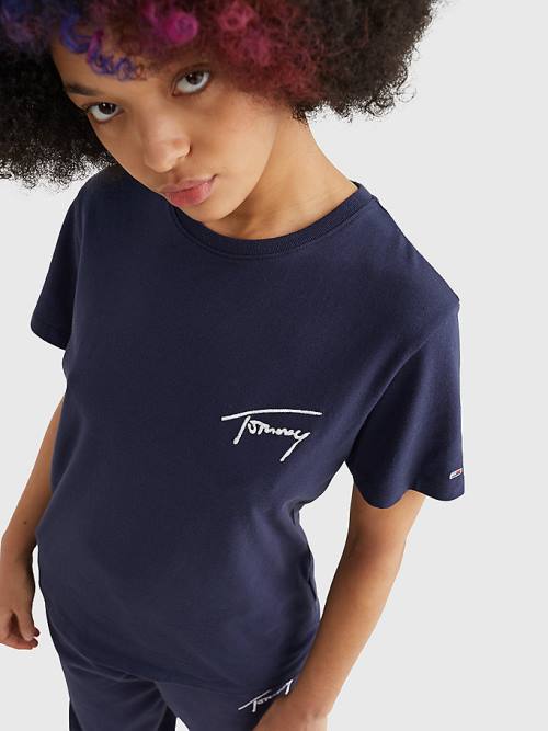 Tommy Hilfiger Signature Relaxed Fit Tişört Kadın Mavi | TH032PCT