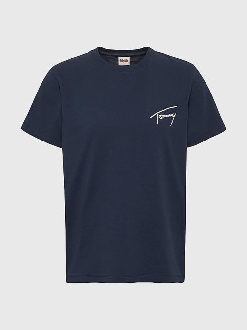 Tommy Hilfiger Signature Relaxed Fit Tişört Kadın Mavi | TH032PCT