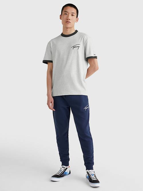 Tommy Hilfiger Signature Ringer Tee Tişört Erkek Gri | TH619SYU