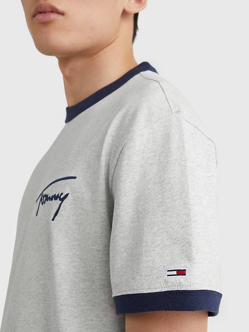 Tommy Hilfiger Signature Ringer Tee Tişört Erkek Gri | TH619SYU