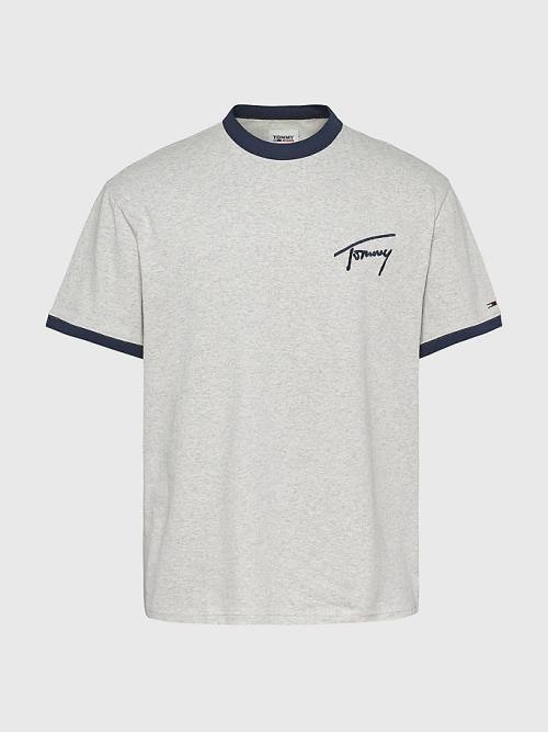 Tommy Hilfiger Signature Ringer Tee Tişört Erkek Gri | TH619SYU