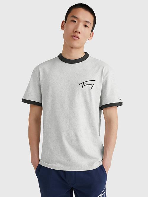 Tommy Hilfiger Signature Ringer Tee Tişört Erkek Gri | TH619SYU