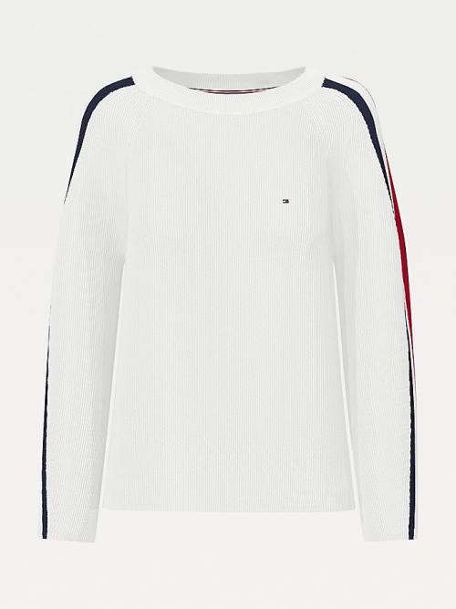 Tommy Hilfiger Signature Sleeve Round Neck Jumper Kazak Kadın Beyaz | TH147MDN