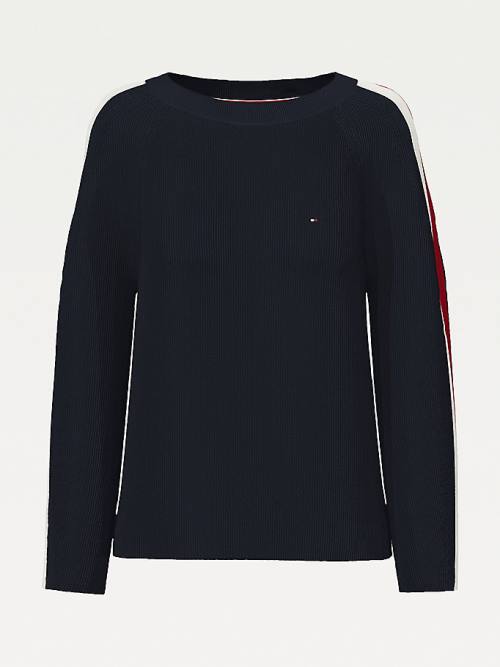 Tommy Hilfiger Signature Sleeve Round Neck Jumper Kazak Kadın Mavi | TH630FKQ