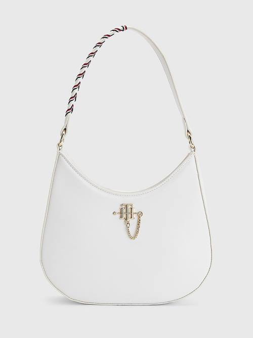 Tommy Hilfiger Signature Tape Chain Shoulder Çanta Kadın Beyaz | TH367KSF