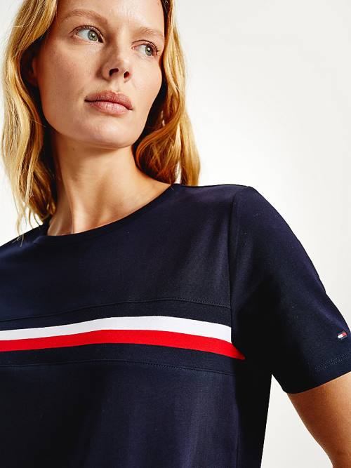 Tommy Hilfiger Signature Tape Crew Neck Tişört Kadın Mavi | TH581CZX