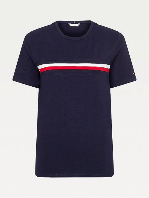 Tommy Hilfiger Signature Tape Crew Neck Tişört Kadın Mavi | TH581CZX