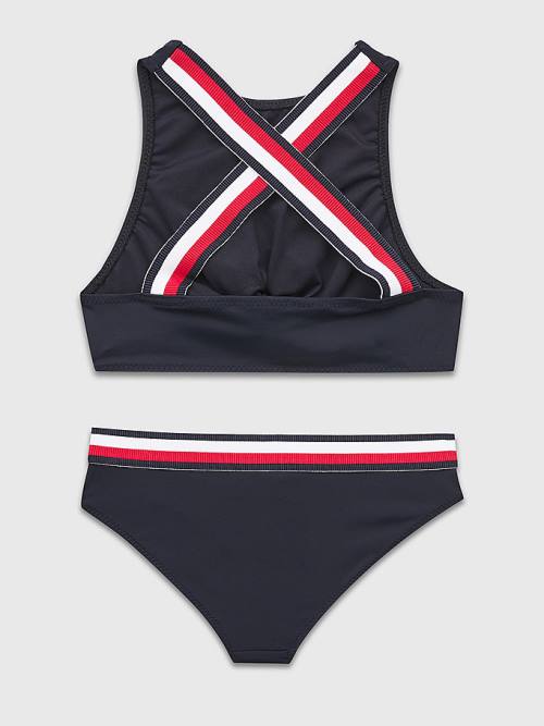 Tommy Hilfiger Signature Tape Crop Top Bikini Set Mayo Kiz Çocuk Mavi | TH418IJH