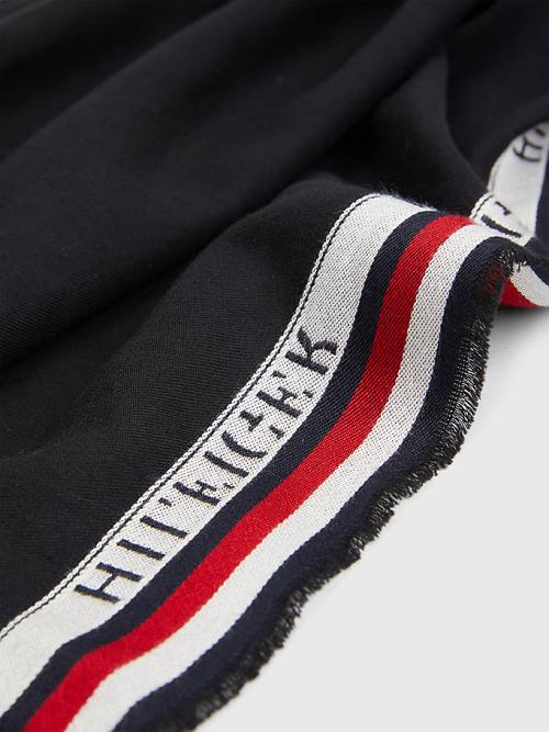 Tommy Hilfiger Signature Tape Logo Selvedge Fular Erkek Siyah | TH364WJX