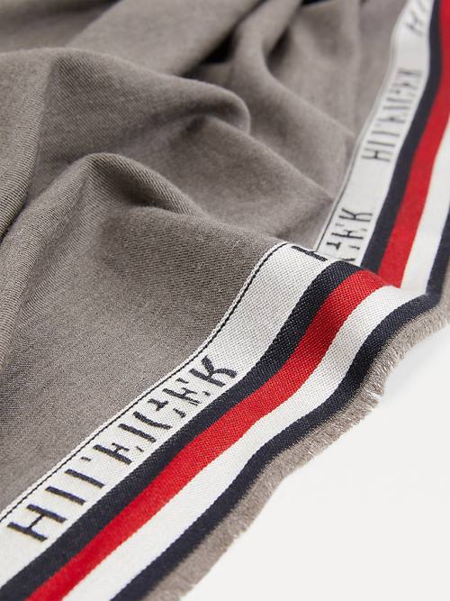 Tommy Hilfiger Signature Tape Logo Selvedge Fular Erkek Gri | TH561BKD