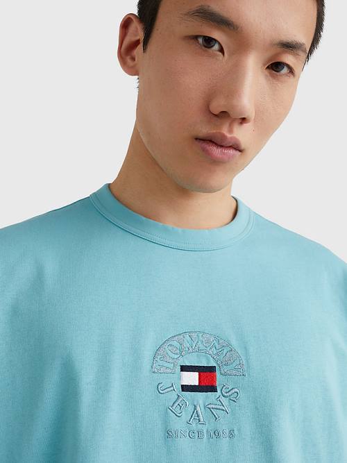 Tommy Hilfiger Skate Fit Logo Tişört Erkek Mavi | TH045IHT