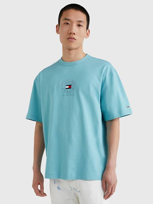 Tommy Hilfiger Skate Fit Logo Tişört Erkek Mavi | TH045IHT