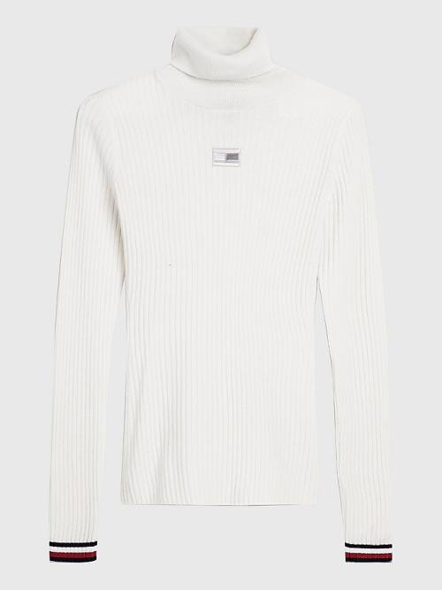 Tommy Hilfiger Skinny Fit Roll Neck Polo Jumper Kazak Kadın Beyaz | TH603GSJ