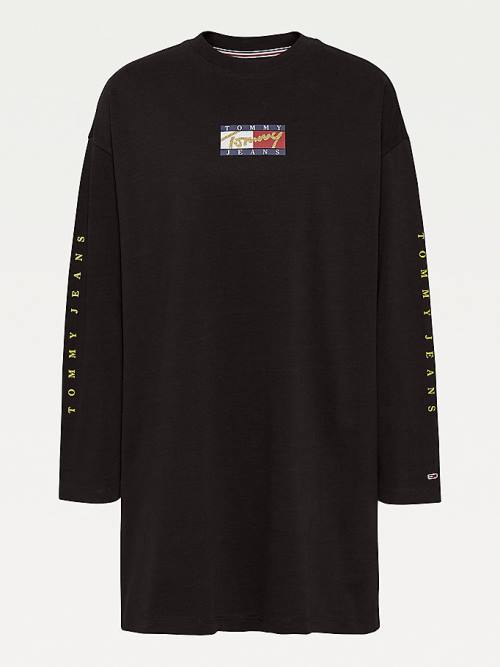 Tommy Hilfiger Sleeve Logo Elbise Kadın Siyah | TH648SNL