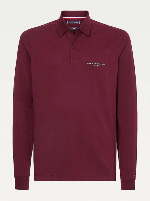 Tommy Hilfiger Slim Fit Long Sleeve Polo Yaka Tişört Erkek Kırmızı | TH265VDY